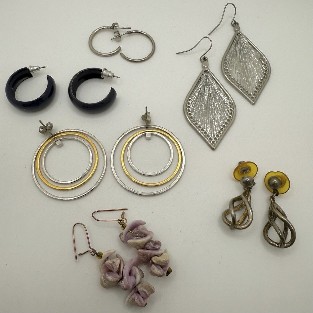 Lot Six Pairs of Earrings Pierced Hoop Dangle